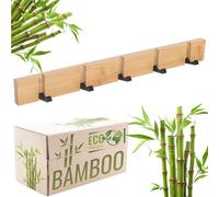 RICOO Patère Murale Design MH023L-N avec 5 Crochets Rétractables, Porte Manteau Mural Bois, Idéal comme Patères Portemanteaux pour Entrée, Bambus Naturel, 2x50x5,5cm