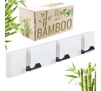 RICOO Patère Murale Design MH023S-W avec 3 Crochets Rétractables, Porte Manteau Mural Bois, Idéal comme Patères Portemanteaux pour Entrée, Blanc, 2x30x5,5cm