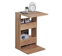 RICOO Petite Table d'appoint 35 x 60 x 40 cm WM042-EG Table de canapé Forme de C Chêne Marron doré