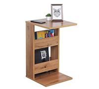 RICOO Petite Table d'appoint 35 x 60 x 40 cm WM042-EW Table de canapé Forme de C Chêne Marron Wotan