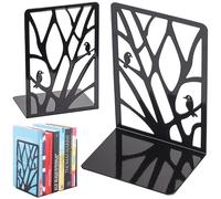 RICOO Serre Livre, Lot de 2, BS202x2, Cale Livre en Métal, Presse Livre Original en Fer avec Base Antidérapante, Bloc Livre pour Étagère, Noir