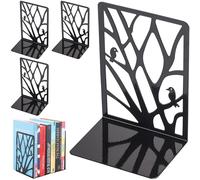 RICOO Serre Livre, Lot de 4, BS202x4, Cale Livre en Métal, Presse Livre Original en Fer avec Base Antidérapante, Bloc Livre pour Étagère, Noir