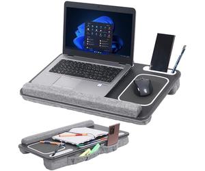 RICOO Support Ordinateur Portable LA0018, Plateau Ergonomique avec Coussin pour Laptop jusqu'à 15,6 Pouces, Tablette en Bois Anthracite, Confortable pour Canapé et Lit