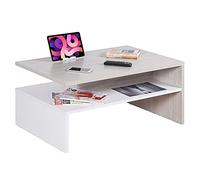 RICOO Table Basse 90 x 42 x 60cm Table WM080-W-EP de Salon avec Rangement Carré Rectangulaire Design Moderne Bois Blanc & Chêne Clair
