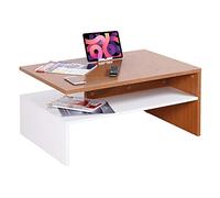 RICOO Table Basse 90 x 42 x 60cm Table WM080-W-ER de Salon avec Rangement Carré Rectangulaire Design Moderne Bois Blanc & Chêne Rustique