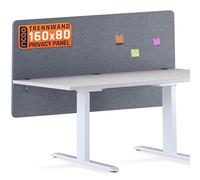 RICOO ZAP1680-G Cloison acoustique de bureau 160 x 80 cm Brise-vue Panneau d'affichage en feutre Gris Isolation phonique Diffuseur Insonorisation Bureau Séparation de table avec pince de table