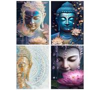 RICUVED 4 Pack Bouddha Peinture Diamant 5D Complet, Diamond Painting Lotus Diamant Peinture Point, Kit de Peinture Diamantée Bouddha DIY pour Adulte, Décoration Murale Decor 30x40cm