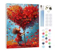 RICUVED Cœur Peinture par Numéros Kit 20x30cm pour Débutants avec Cadre en Bois -LOVE Peinture Par Numéros Pour Adulte Enfants Kit DIY Pinceaux,Peintures Décoration Murale