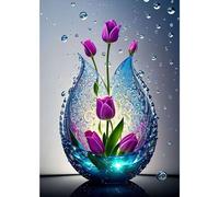 RICUVED Tulipes Peinture Diamant 5D Complet, Diamond Painting Vase Fleur Diamant Peinture Point, Kit de Peinture Diamantée Fleur DIY pour Adulte, Décoration Murale Decor 30x40cm