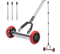 Ricyea Scarificateur manuel avec largeur de travail de 40 cm, 12 couteaux en acier inoxydable avec roues légèrement mobiles pour enlever la mousse et le feutre de pelouse (rouge)