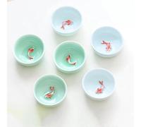 RIDAEX 6 pièces/ensemble bureau tasse à thé céladon 3D poisson tasses à thé craquelé glaçure bol à thé porcelaine Kung Fu tasse à eau verres