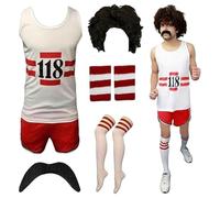 RIDDLED WITH STYLE Costume de marathon rétro sans manches, short, chaussettes et perruque, unisexe, taille S à XL