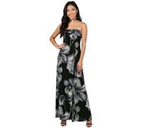 RIDDLED WITH STYLE Robe longue sans manches avec imprimé floral pour femme - Robe de plage d'été - Grande taille - Col bandeau - Tenue décontractée - Robe de vacances, motif floral noir, 48-50