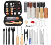 Riddur Lot de 46 outils de couture pour cuir avec ciseaux à coudre à lacets de 4 mm, fil ciré et aiguilles à gros chas pour projets d'artisanat en cuir