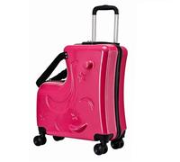Ride la Valise avec verrouillage par mot de passe avec siège | Voyage bagages pour jeunes enfants, roues de valise calmes de 20 pouces, ceintures de sécurité, guidon, pédales de 6, rose rouge