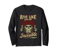 Ride Like You're Invisible Vintage Moto Skull Design Manche Longue