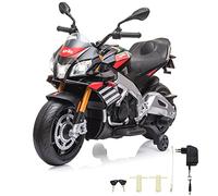 Ride-on Aprilia Tuono V4 1100 RR Italy Design 12 V - À partir de 3 Ans, Hauteur d'assise 450 mm, Roues stabilisatrices, Musique, MP3/USB, 2 Vitesses, Moteur Puissant/Batterie 4,5 Ah, LED, indicateur