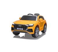 JAMARA 460202 Ride on Car Audi Q8 12 V, 1,5 Heure de Conduite, 2 Moteurs puissants, 2 Vitesses, SD, AUX, Port USB, klaxon, Son Moteur, Phare LED, indicateur de Tension de la Batterie, Jaune