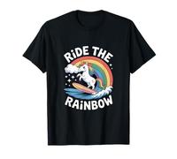 Ride The Rainbow Planche de Surf Motif Licorne T-Shirt