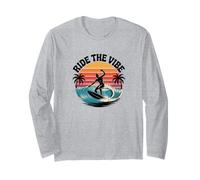 Ride the Vibe T-Shirt Retro Surf Wave Sunset Graphic Tee Manche Longue