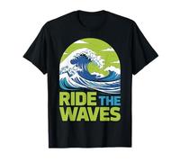 Ride The Waves Surf Wave Design Retro Ocean Art T-Shirt