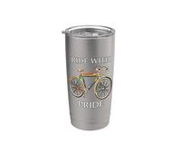 Ride With Pride Vélo de rue arc-en-ciel mignon pour motards gays Gobelet isotherme en acier inoxydable double paroi