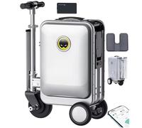 Rideable Valise électrique avec batterie amovible et port de charge externe, bagage scooter pour voyage avec grande capacité de charge et serrure TSA, Argenté., One Size