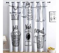 Rideau 110L X 215H cm Lot de 2 Scène De Lessive Simple Blanc Noir, Rideau Occultant À Oeillets Thermique Isolant Anti Froid, Impression Rideaux pour Cuisine Salon Chambre à Coucher Décoration