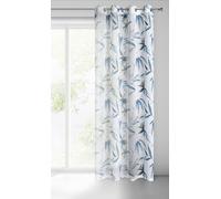 Rideau 140x250 Aida blanc bleu prêt à vias avec impression de feuilles exotiques semi-transparent Eurofirany