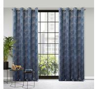 Rideau 140x250 Goya velours bleu foncé feuilles de ginkgo sur œillets Pierre Cardin avec impression brillante Eurofirany