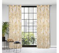Rideau 140x250 Hariet moutarde jacquard semi-transparent avec motif brindilles prêt à boucler Eurofirany