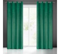 Rideau 140x250 Julia vert foncé préparé sur velours à oeillets avec motif géométrique gaufré d'éventails Eurofirany