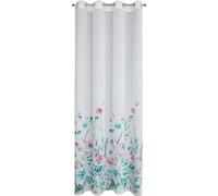 Rideau 140x250 Lilian blanc, bleu, en etaminum semi-transparent avec impression de fleurs peintes au pinceau, préparé sur œillets Eurofirany
