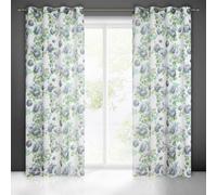 Rideau 140x250 Mona blanc blanc vert gris semi-transparent etamin en style écologique avec imprimé floral préparé sur œillets Eurofirany