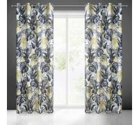 Rideau 140x250 Nelly blanc graphite jaune feuilles occultant Eurofirany
