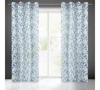 Rideau 140x250 Rosali blanc et bleu imprimé avec des branches peintes en microfibre légère prêt pour œillets Eurofirany