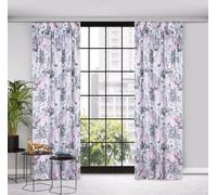 Rideau 140x270 Miel beige violet avec imprimé floral en étamine claire semi-transparente prêt à poser Eurofirany