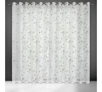 Rideau 350x250 Bessy blanc olive sur étamine mat avec motif floral Eurofirany