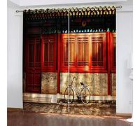 Rideau 3D Motif Architecture Vintage du Palais Impérial Chinois Lot De 2 Rideau Occultant Thermiques, Chambre Enfant Bebe Fille Salon Design Moderne 280x260Cm Polyester Rideaux Fenetres Occultants I