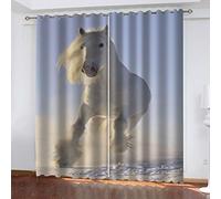 Rideau 3D Motif Cheval Animal Blanc Occultant Thermiques, Chambre Enfant Bebe Fille Salon Design Moderne 160X200Cm Polyester Rideaux Fenetres Occultants Isolant