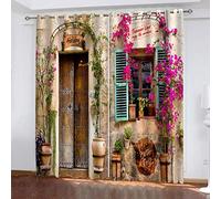 Rideau 3D Motif Fleurs Maison Architecture Lot De 2 Rideau Occultant Thermiques, Chambre Enfant Bebe Fille Salon Design Moderne 280x260Cm Polyester Rideaux Fenetres Occultants Isolant