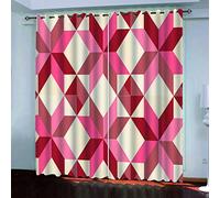 Rideau 3D Motif Géométrie Rouge en Relief Lot De 2 Rideau Occultant Thermiques, Chambre Enfant Bebe Fille Salon Design Moderne 280x260Cm Polyester Rideaux Fenetres Occultants Isolant