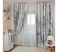Rideau 3D Motif La Forêt Noire Et Blanche Lot De 2 Rideau Occultant Thermiques, Chambre Enfant Bebe Fille Rideau Salon Design Moderne 280x260Cm Polyester Rideaux Fenetres Occultants Isolant