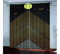 Rideau 3D Motif Montagnes De Pleine Lune Abstraites Lot De 2 Rideau Occultant Thermiques, Chambre Enfant Bebe Fille Salon Design Moderne 280x260Cm Polyester Rideaux Fenetres Occultants Isolant