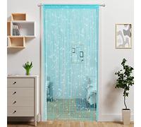 Rideau à ficelles avec perles à suspendre - Séparateur de pièce à suspendre - Décoration hippie - Avec franges pailletées - Pour placard, fenêtre, mur, porte - Style bohème - Bleu lac - 100 x 200 cm