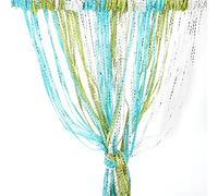 Rideau à ficelles pour Porte, Panneau Mural, fenêtre, séparateur de pièce, Maison, terrasse, Chambre à Coucher, Ruban décoratif à Pompons pour Mariage, café (Vert, Bleu, Blanc)