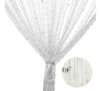 Rideau à fils avec perles blanches 100 x 200 cm - Protection contre les insectes - Pour porte de terrasse - Rideau mouche - Rideau anti-mouches - Rideau anti-insectes - Rideau à fils pour porte de