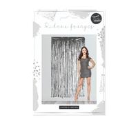 Rideau à franges 1 x 2 mètres Argent Party pour porte ou fenetre Décoration fête Bandes adhésives autocollantes incluses STC