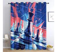 Rideau à Œillets, 140x160 cm, Échecs Internationaux du Pop Art Décoratif Opaque Imprimé Rideau, Rideau Occultant Isolant Thermique pour Salon et Chambre Coloré