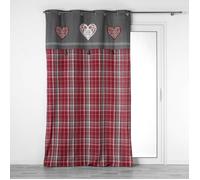 Rideau à œillets 140x240 cm Sweet Heart 100% coton - motif cœurs & pompons, tamisant gris/rouge